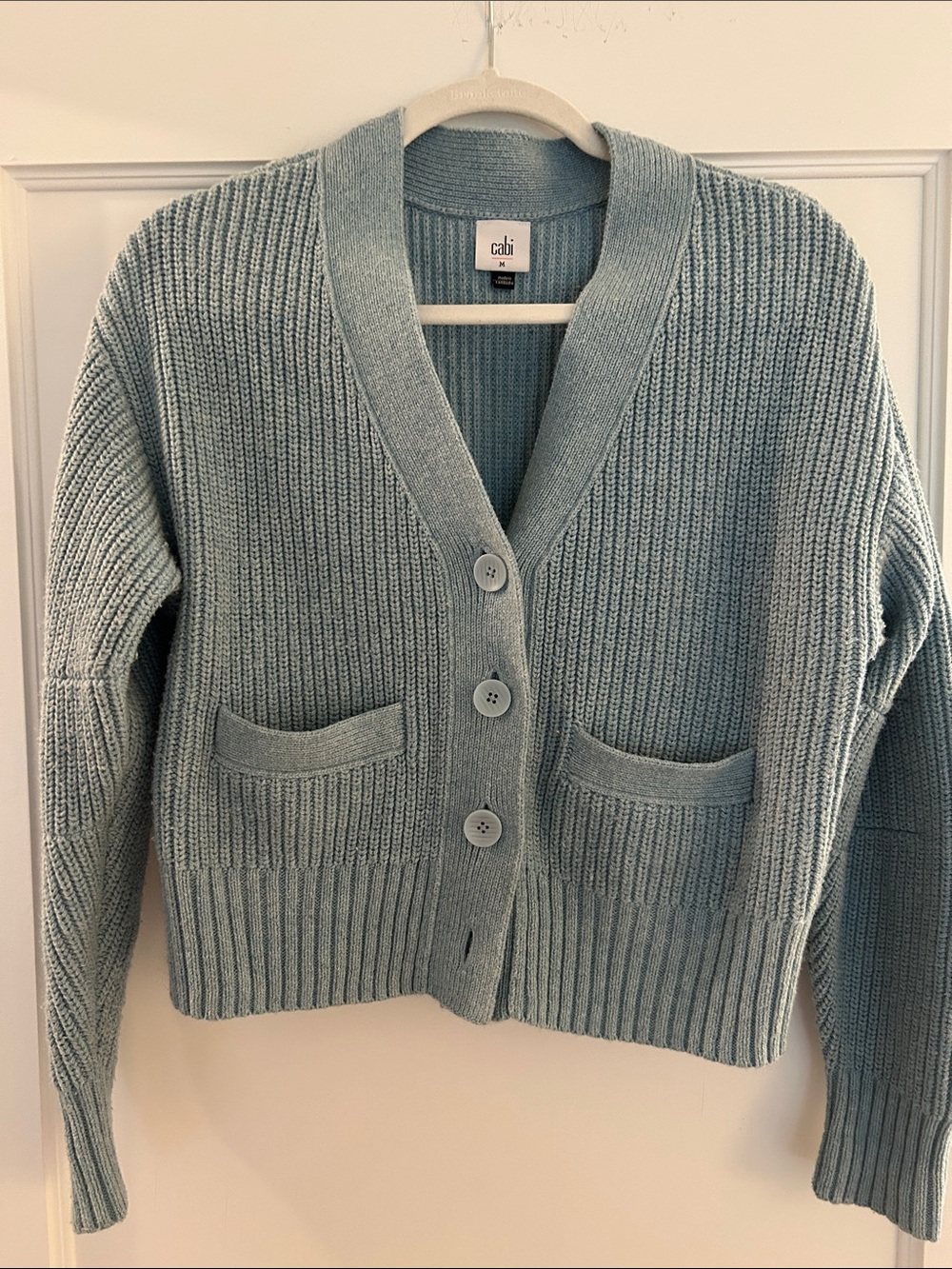 CAbi Seafoam Blue Ribbed Button-Front Cardigan - Picture 2 of 6